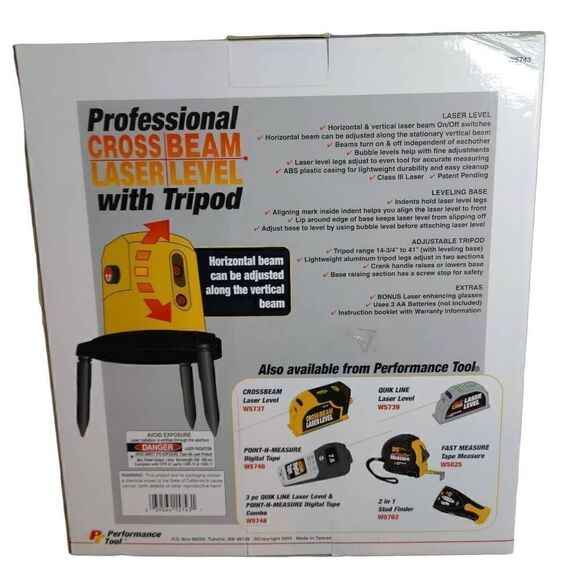 Performance Tool Professional Cross Beam Laser Level With Tripod - Picture 4 of 14